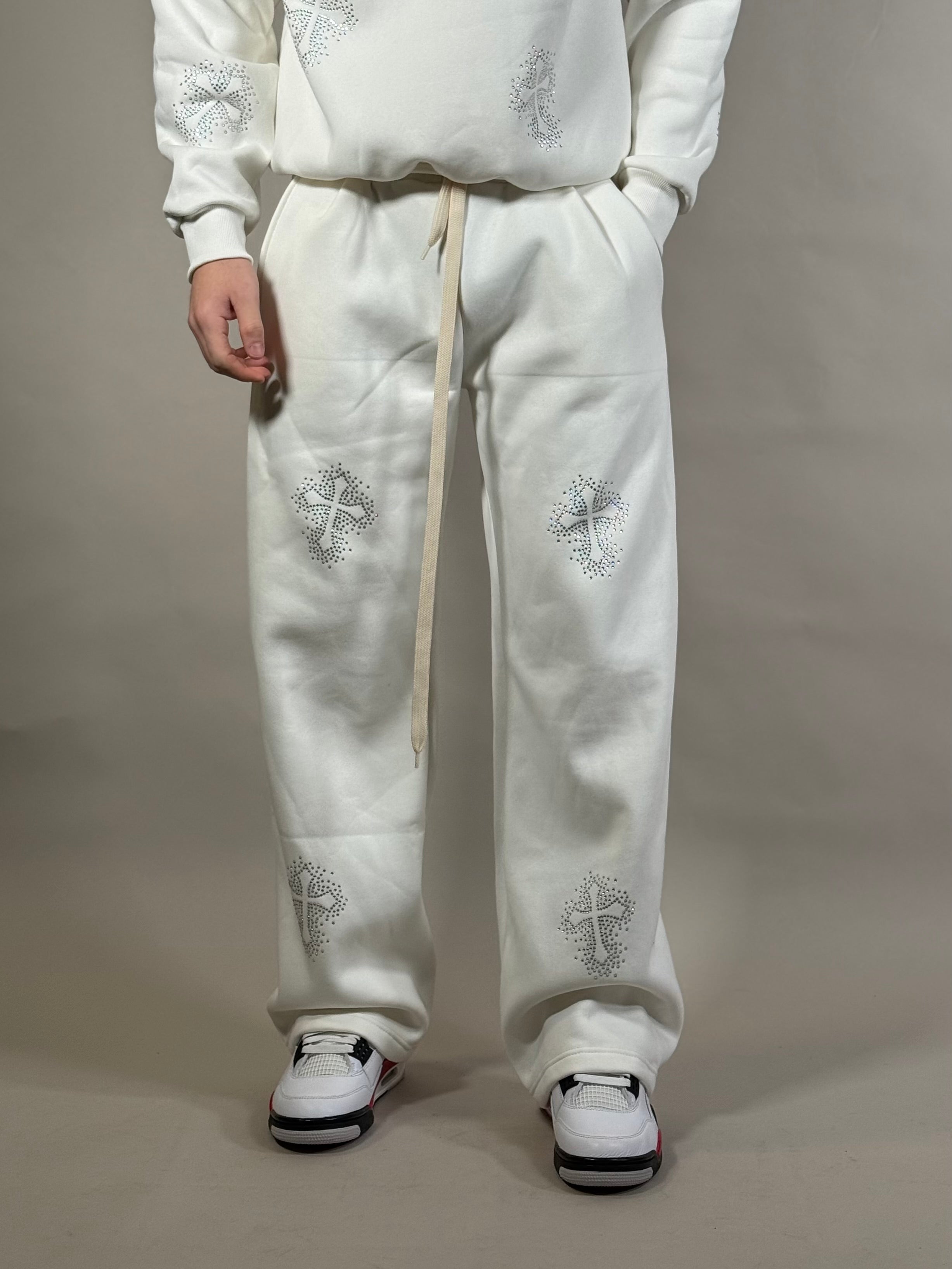 PANTA TUTA CROCI STRASS BIANCO