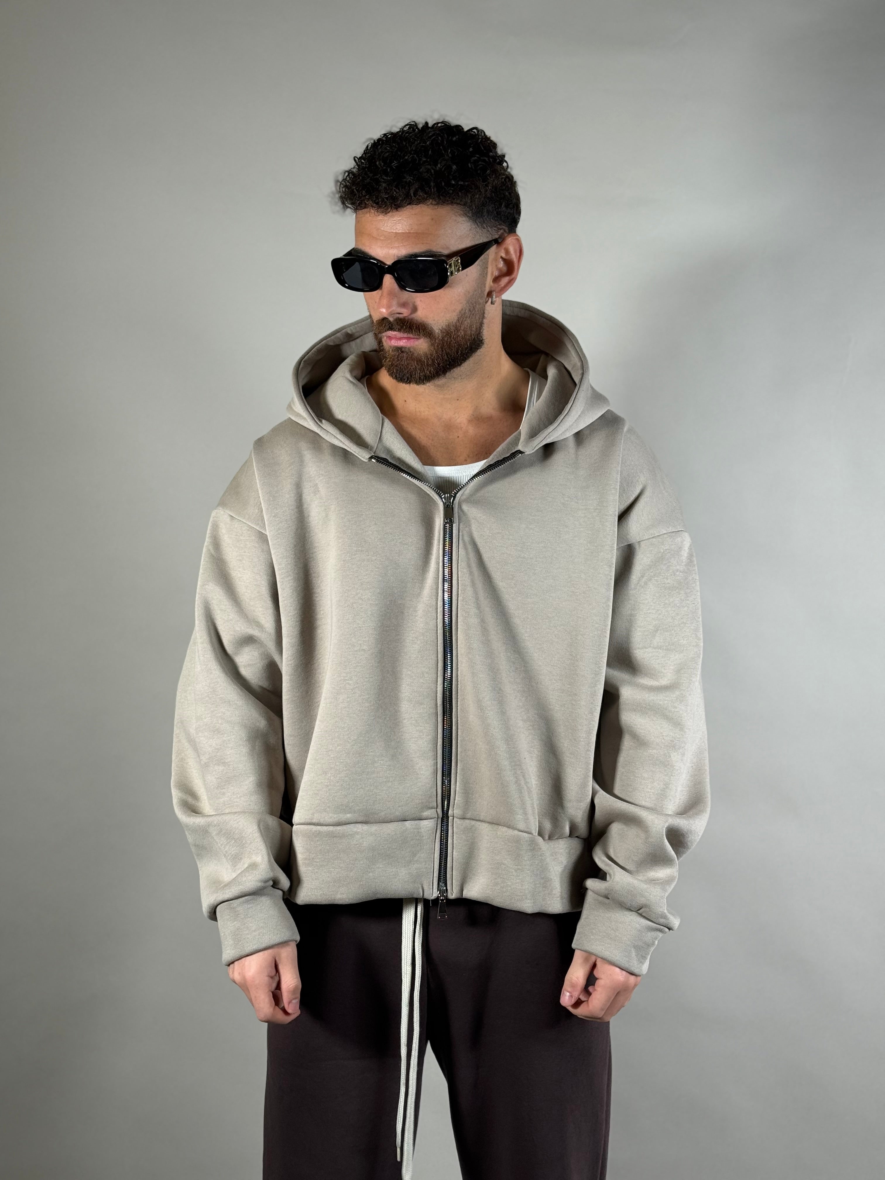 HOODIE CROP ZIP SABBIA