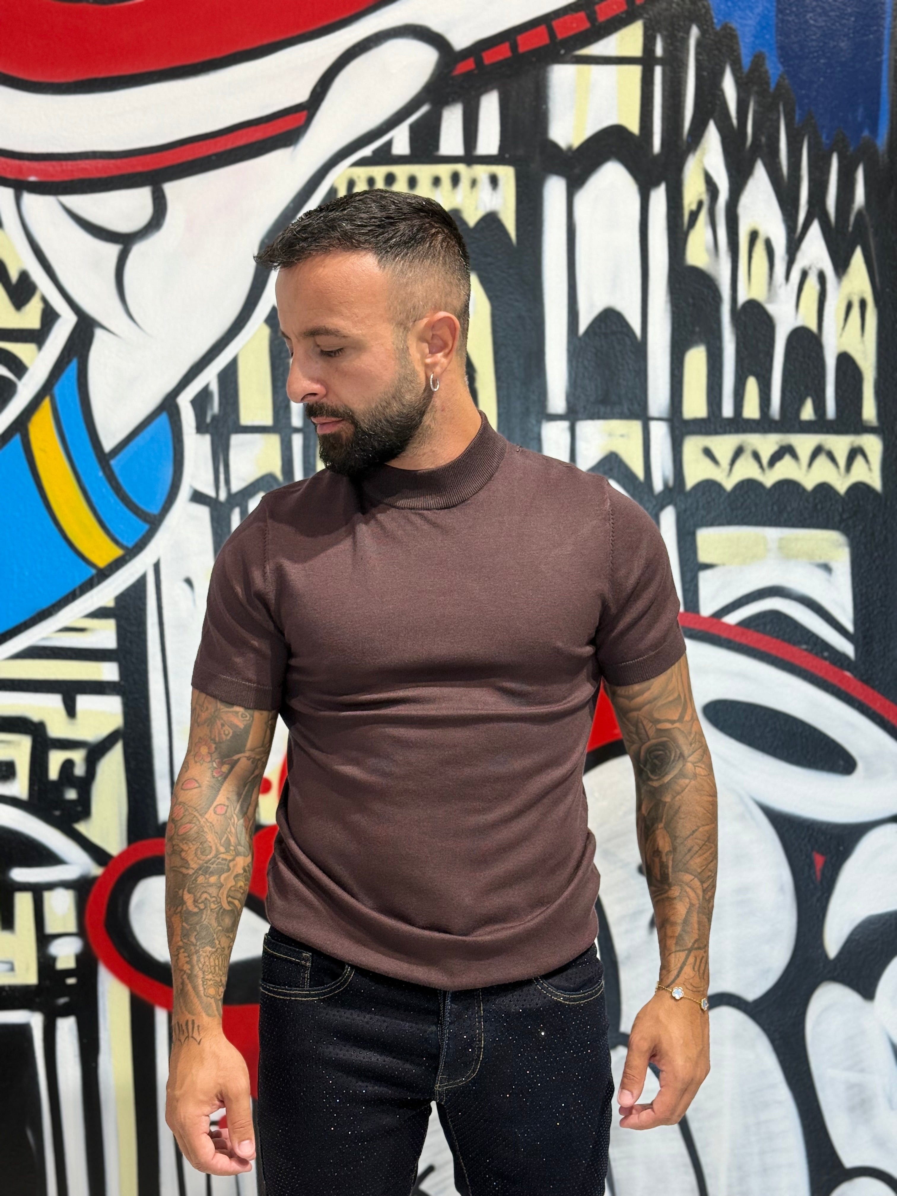 T-SHIRT COLLO ALTO ROMA MORO