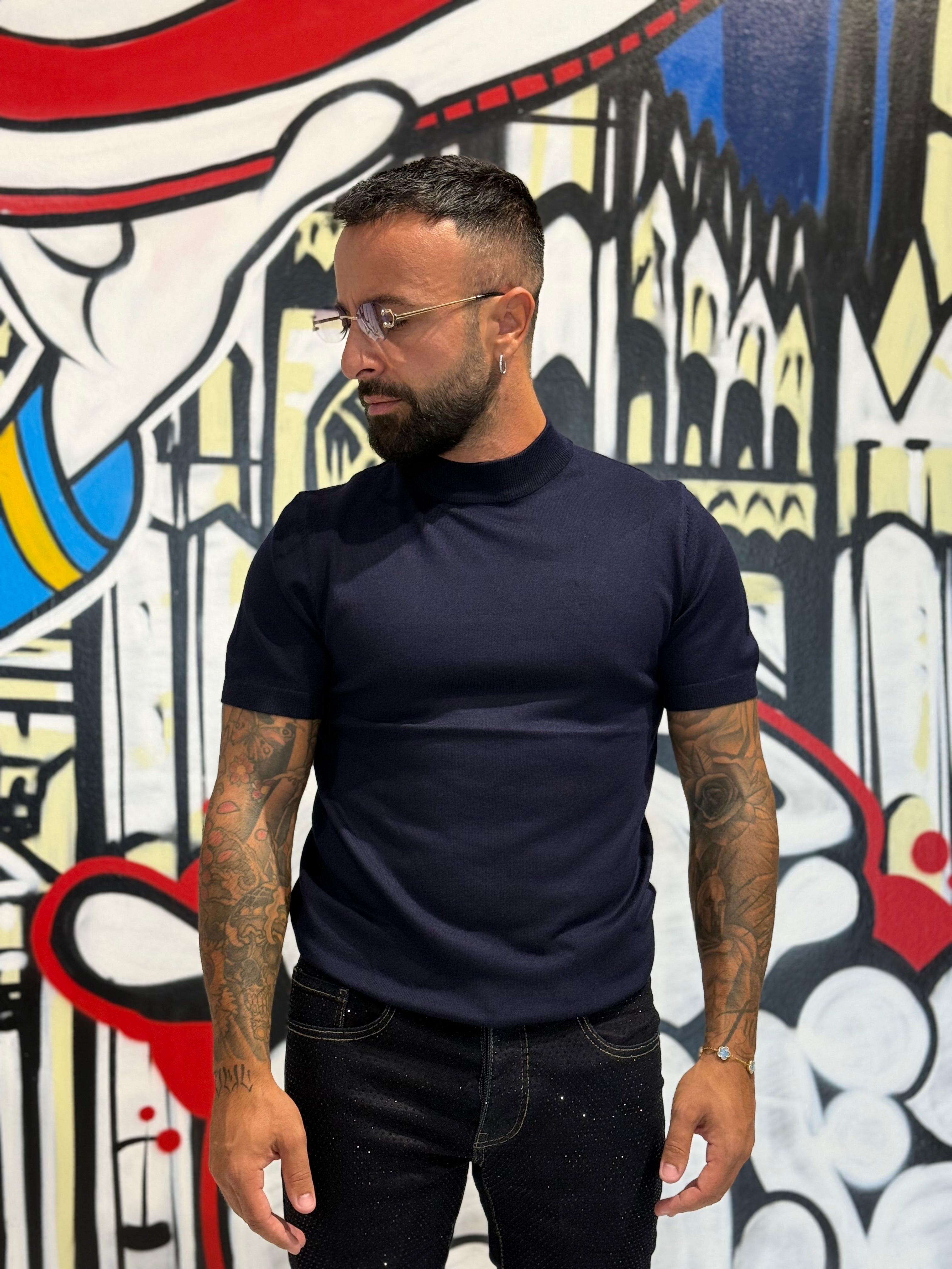 T-SHIRT COLLO ALTO ROMA BLU